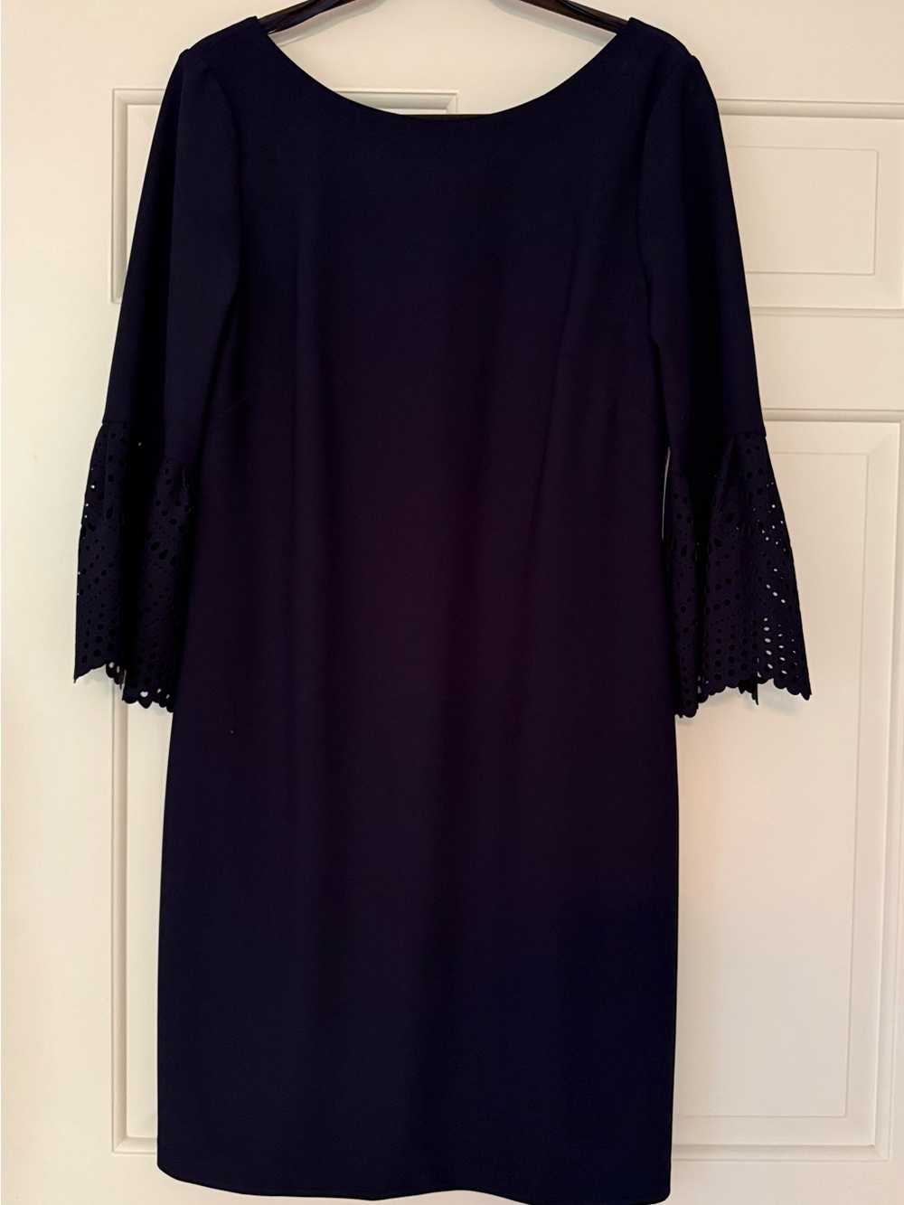 Jessica Howard Navy Eyelet Bell-Sleeve Sheath Dress